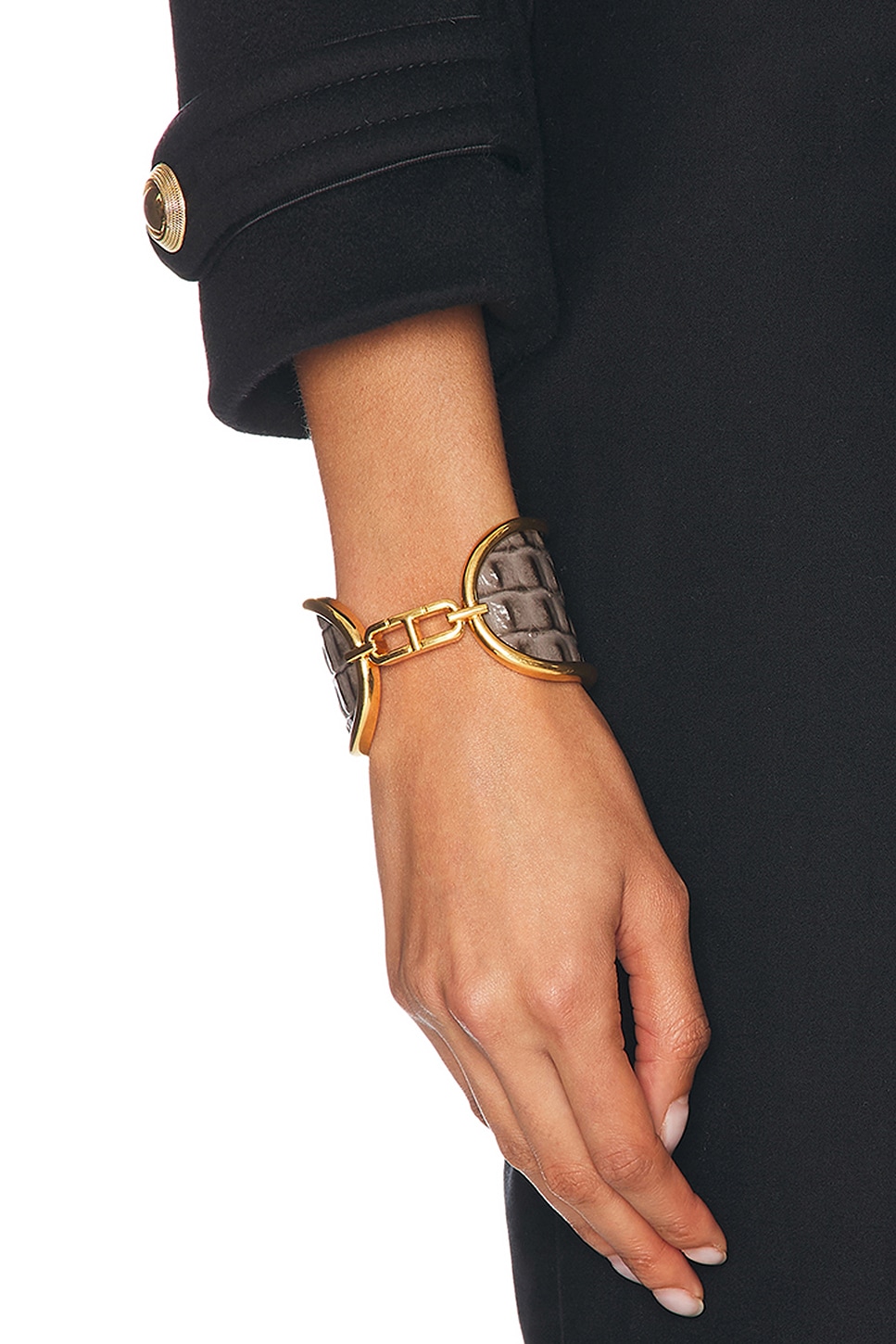 Shop Tom Ford Whitney Embossed Croc Brass Cuff Bracelet In Pearl Grey