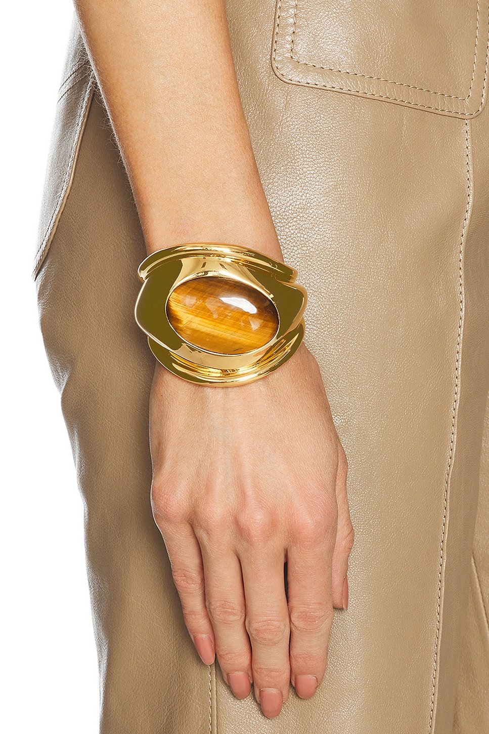 Tom Ford Tiger Eye Cuff Bracelet In Vintage Gold & Brown