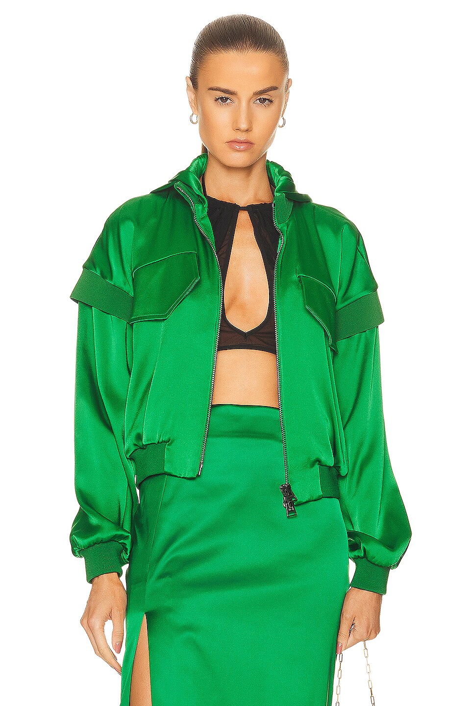 Image 1 of TOM FORD Satin Hoodie in Emerald Green