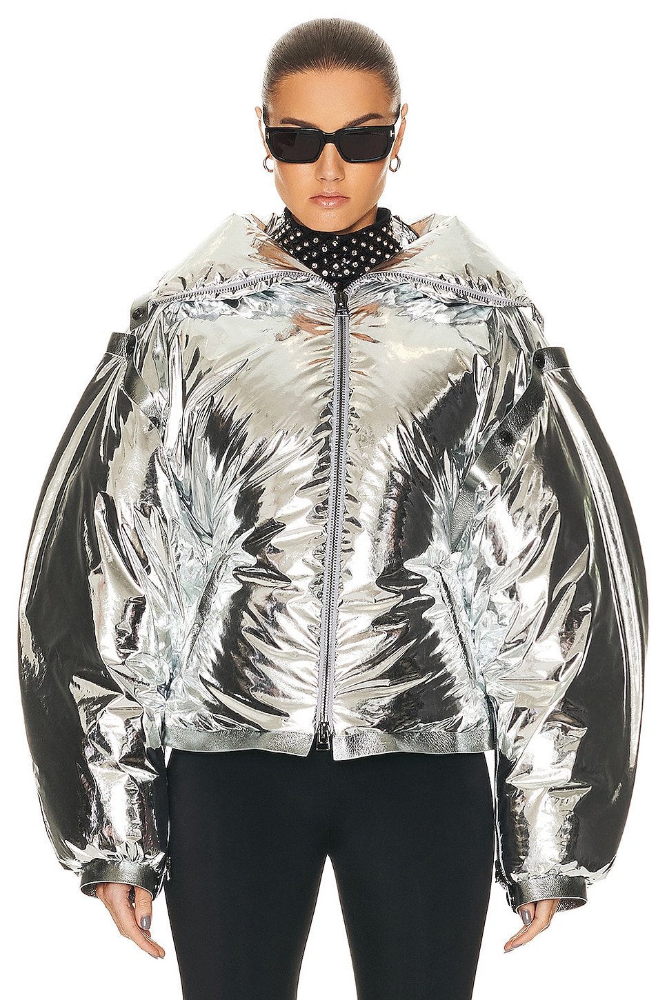Image 1 of TOM FORD Laminated Down Fitted Jacket in Silver
