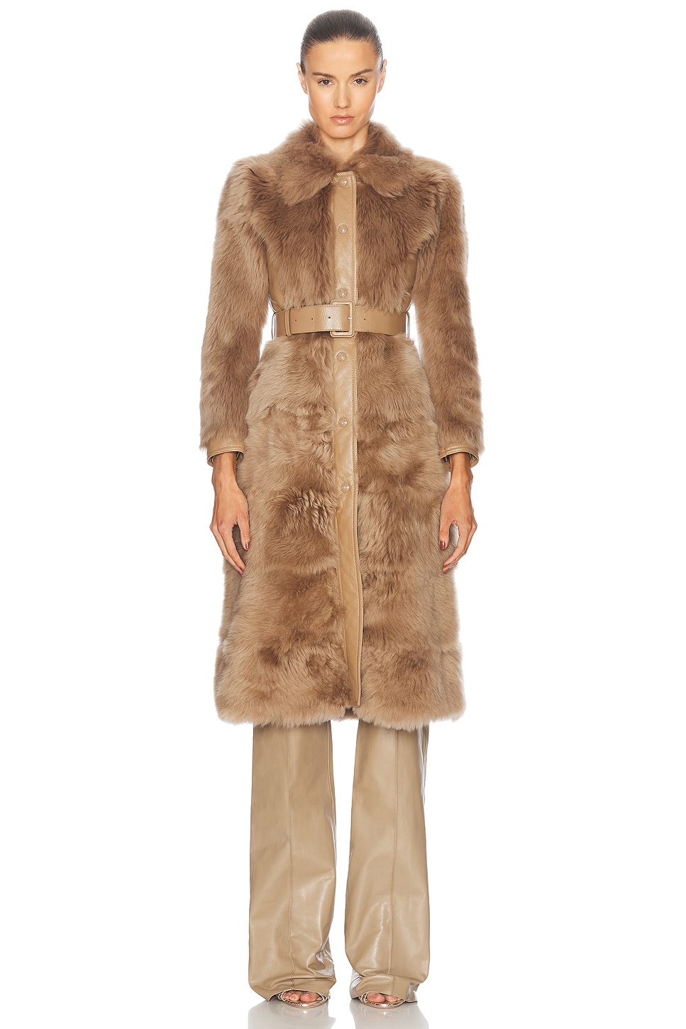 Image 1 of TOM FORD Shearling & Goat Leather Coat in Honey Beige