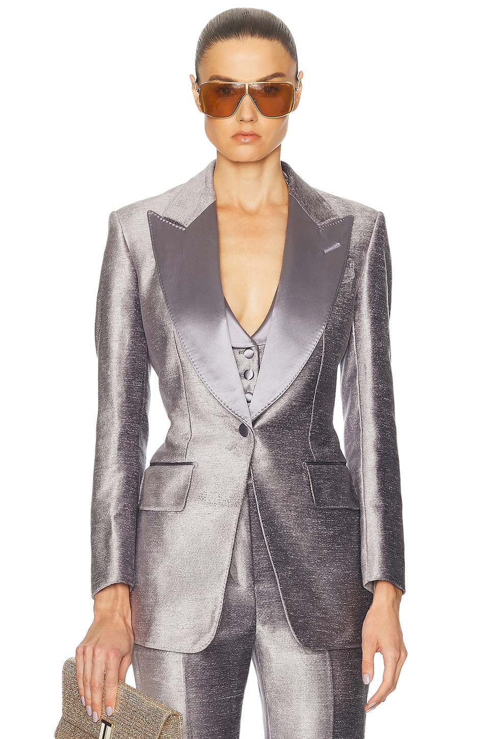 Image 1 of TOM FORD Single Breasted Tuxedo Jacket in Steel Grey