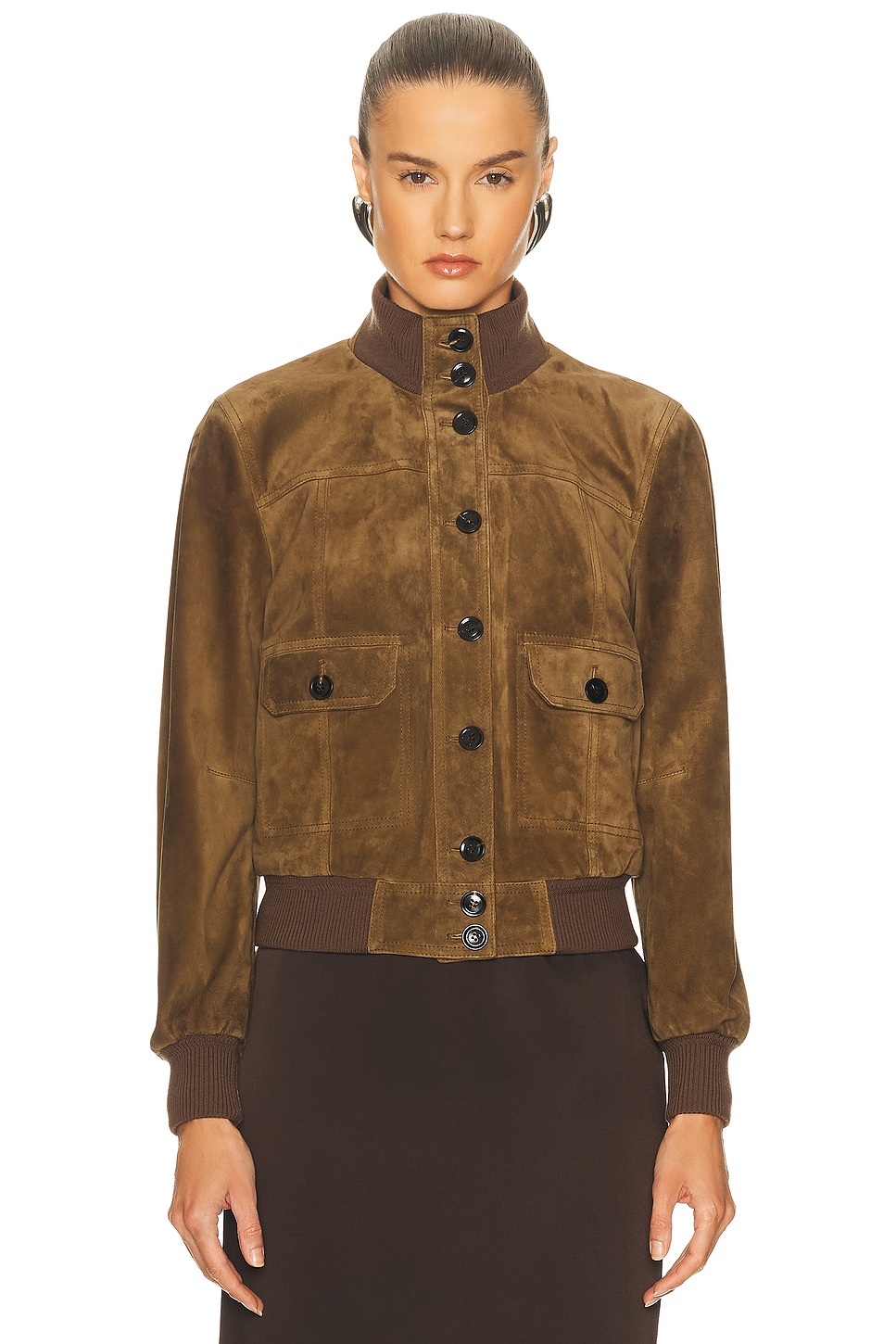 Soft Cashmere Bomber Jacket in Brown