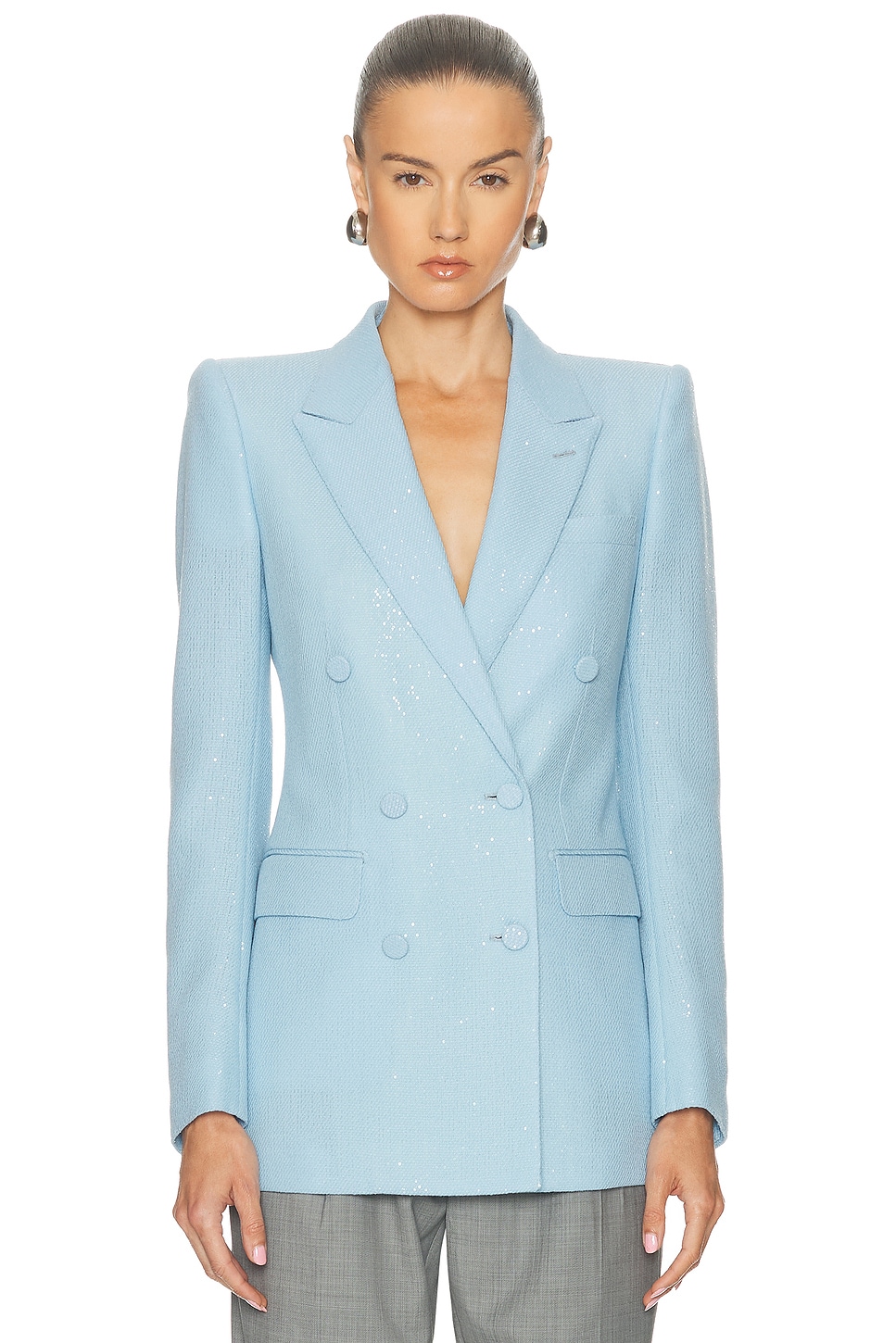 Image 1 of TOM FORD Sequined Double Breasted Jacket in Sky Blue