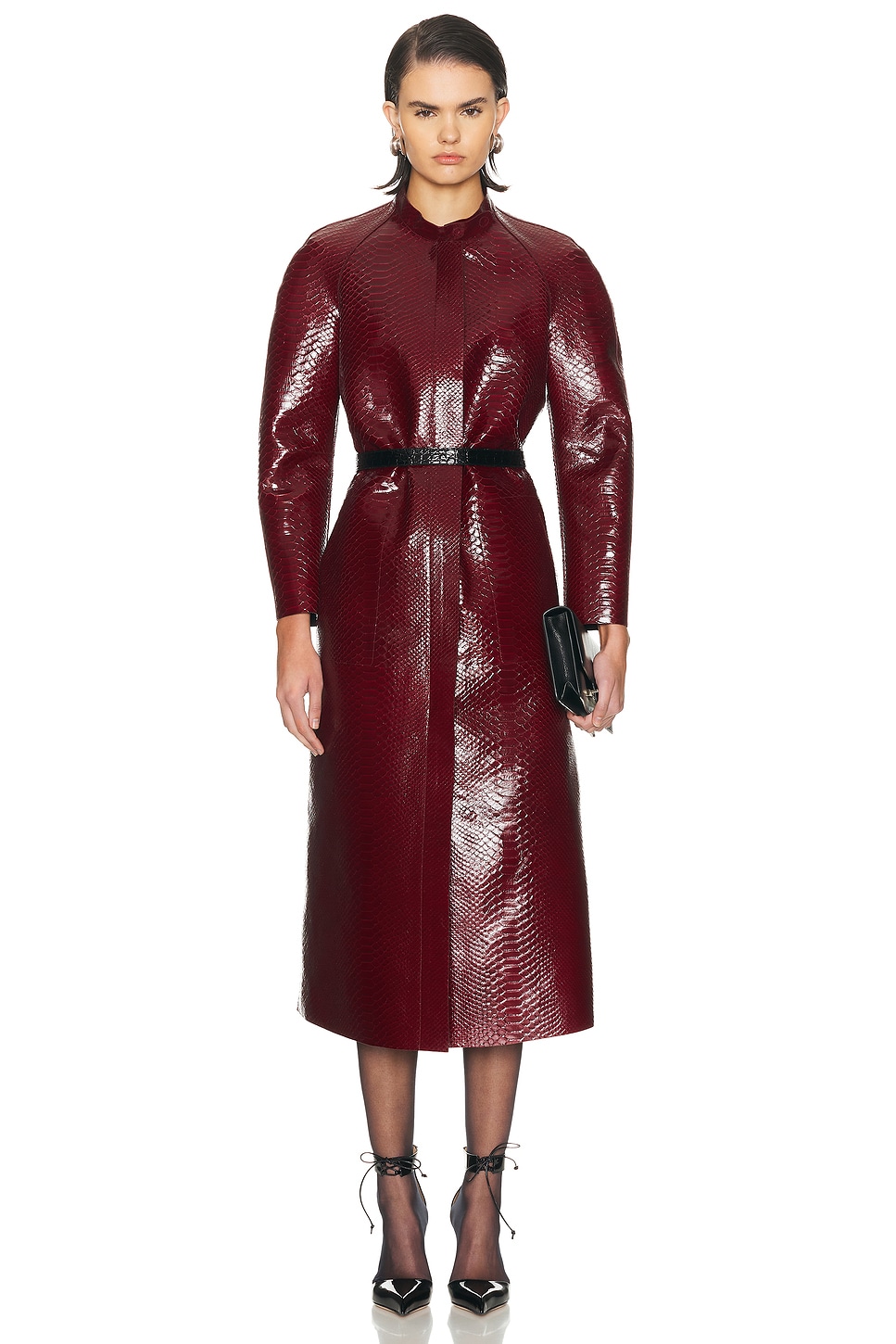 Image 1 of TOM FORD Leather Duchesse Biker Coat in Ruby Red