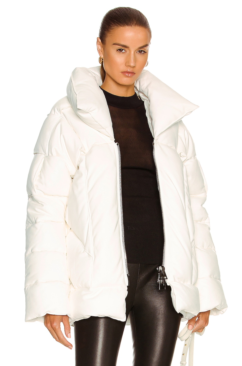 Image 1 of TOM FORD Leather Puffer Jacket in Chalk