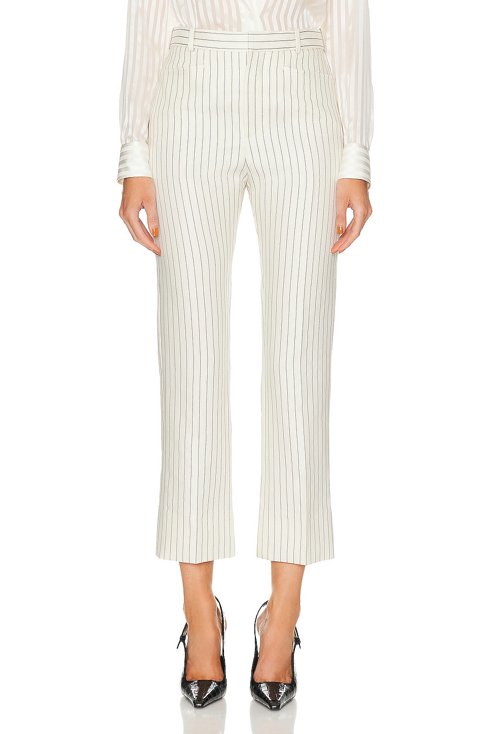 Image 1 of TOM FORD Striped Tailored Pant in Ecru & Black