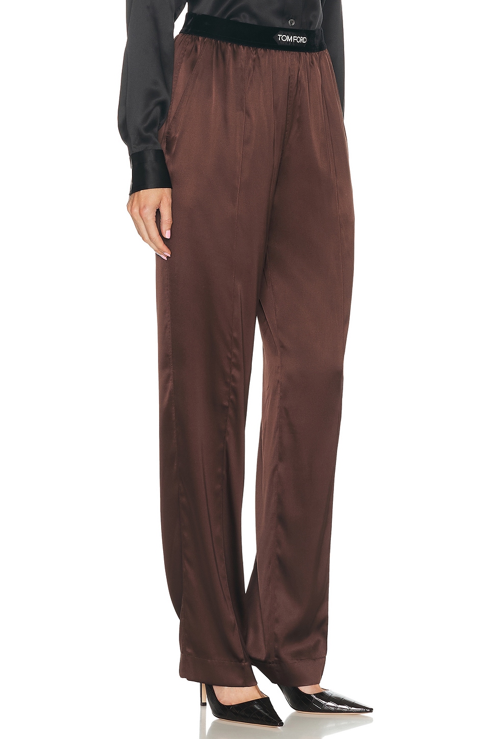 Shop Tom Ford Satin Pj Pant In Dark Brown