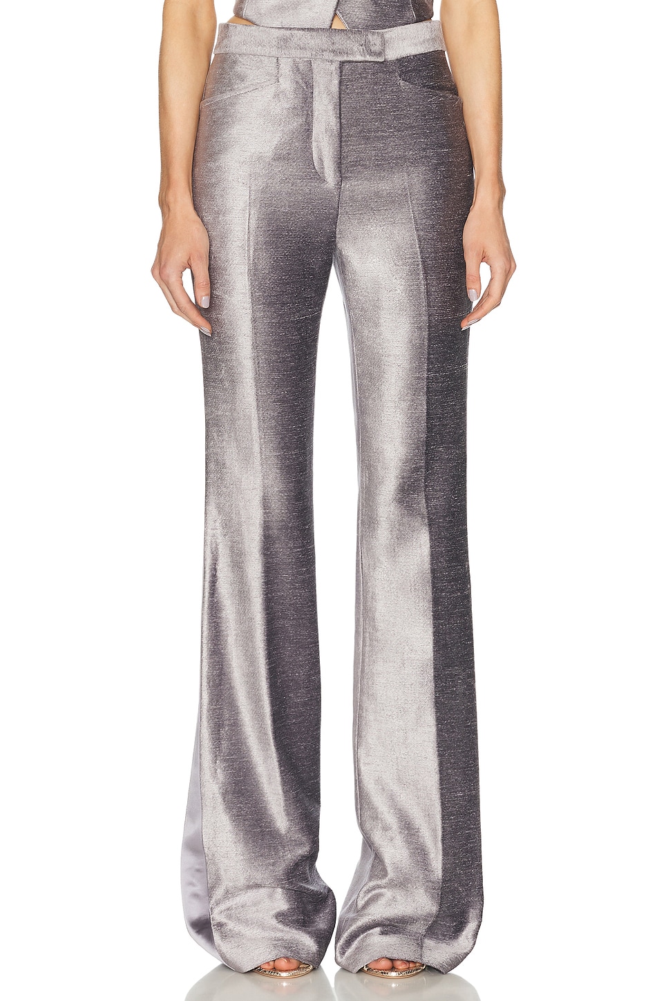 Image 1 of TOM FORD Tailored Tuxedo Wide Leg Pant in Steel Grey