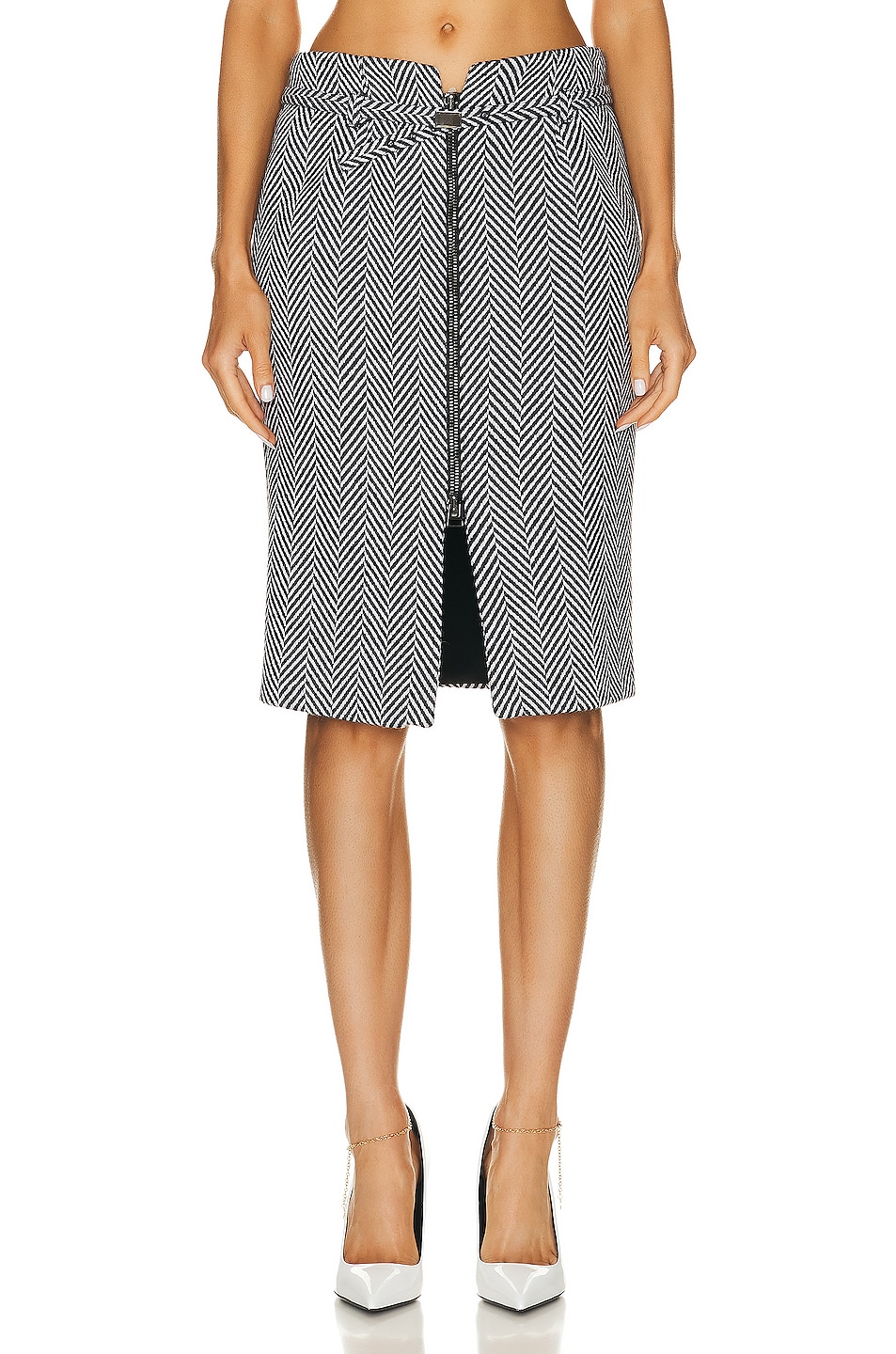 Image 1 of TOM FORD Chevron Zipped Skirt in Black & White