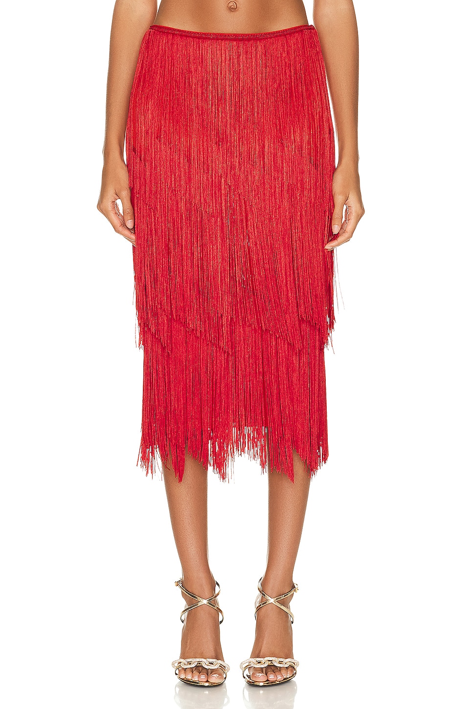 Image 1 of TOM FORD Fringe Pencil Skirt in Candy Red