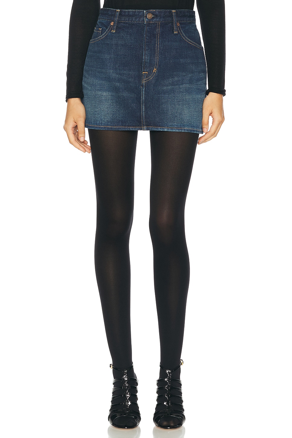 Image 1 of TOM FORD Stone Washed Denim Mini Skirt in Blue Indigo