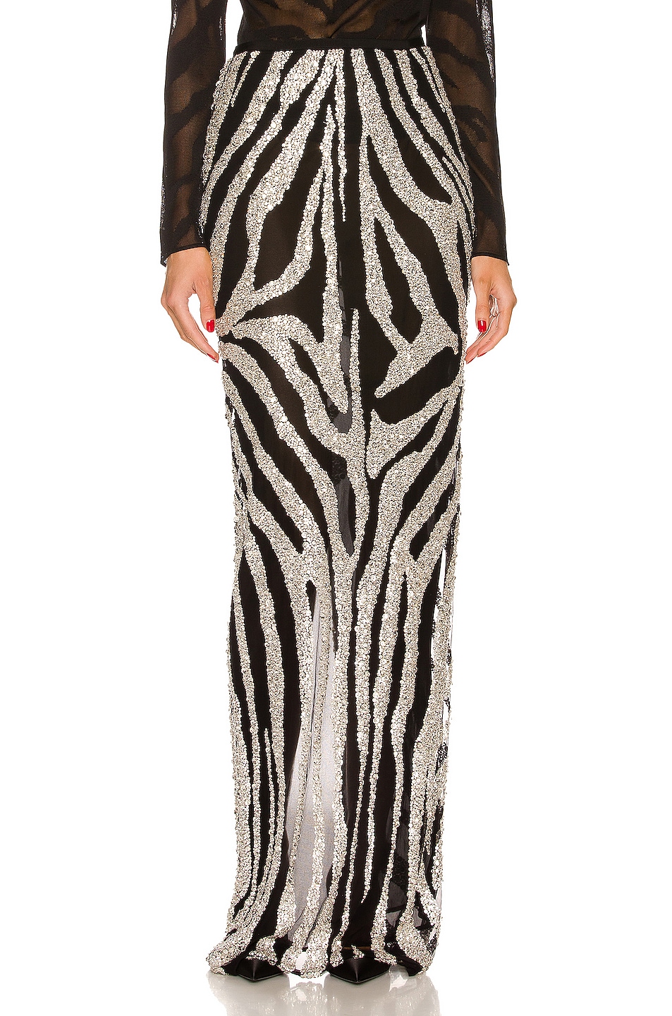 Image 1 of TOM FORD Crystal Zebra Embroidered Skirt in Black & Silver