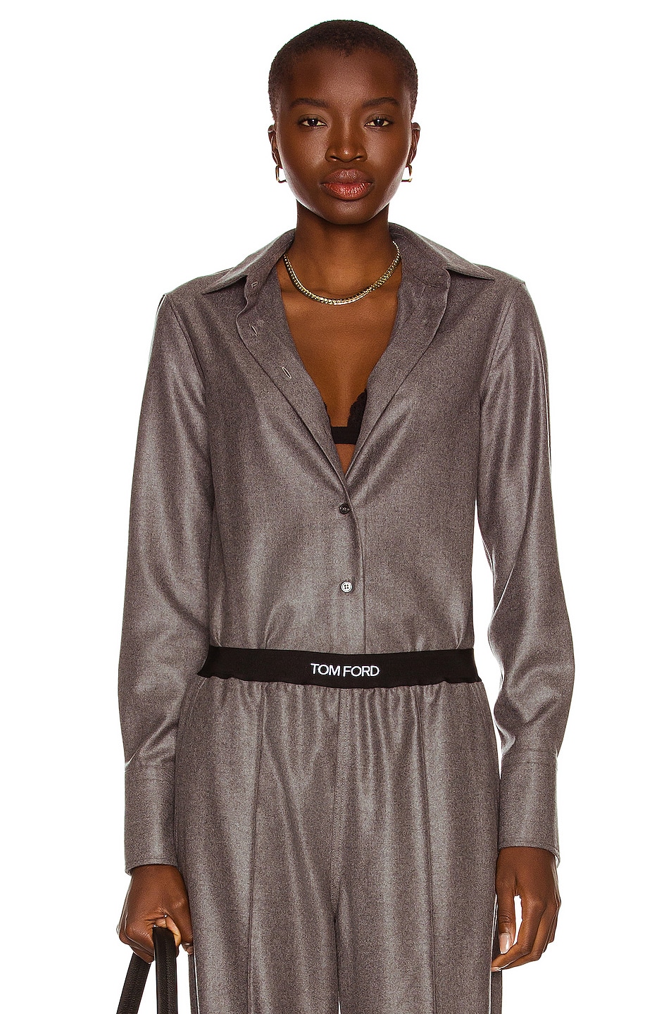 Image 1 of TOM FORD Cashmere Button Down Shirt in Grey & White