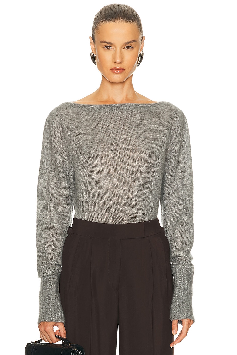 Image 1 of TOM FORD Boat Neck Cashmere Top in Mid Grey Melange