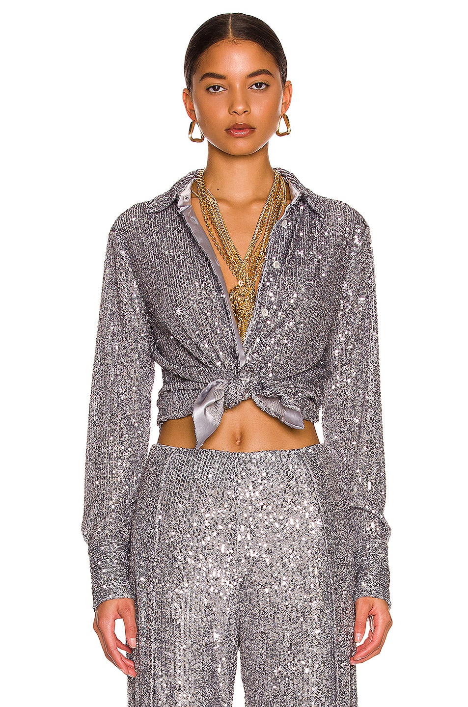 Image 1 of TOM FORD All Over Sequin Buttoned Shirt in Light Grey
