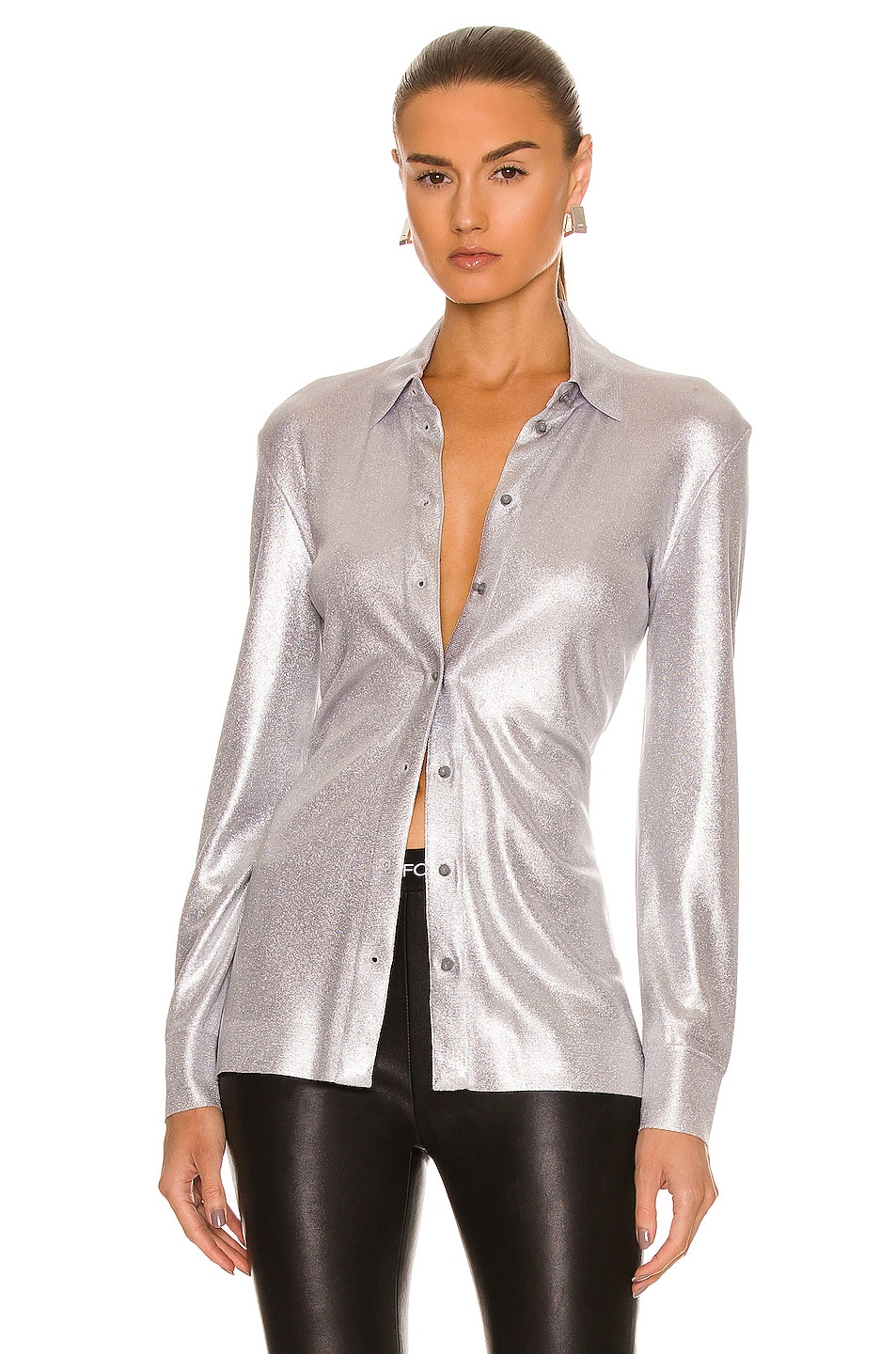Image 1 of TOM FORD Glossy Shirt in Pewter & Silver