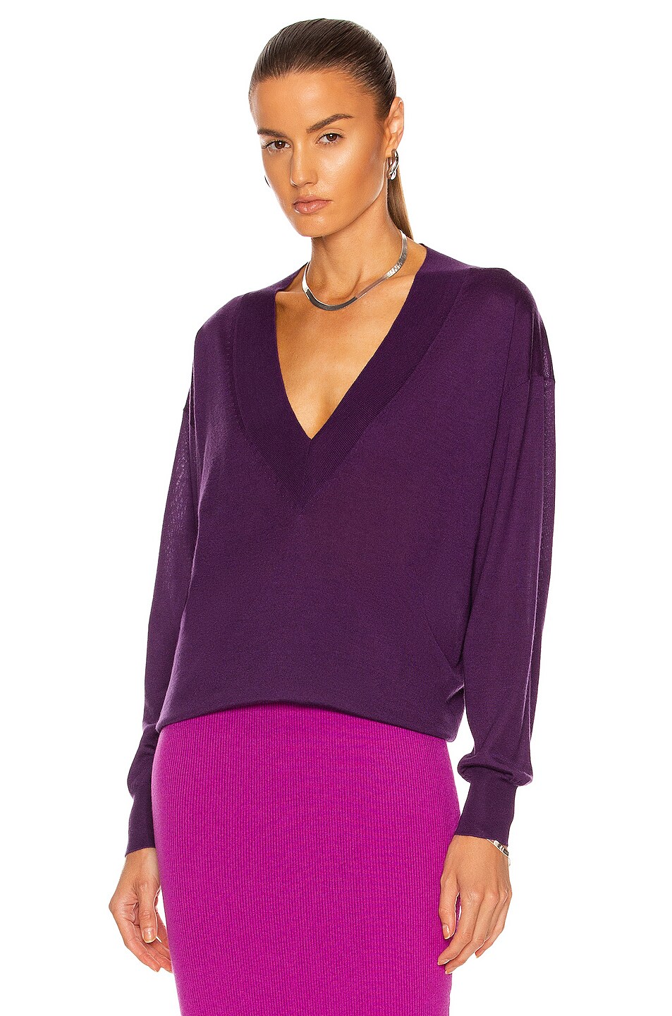 Image 1 of TOM FORD Cashmere V Neck Top in Dark Orchid