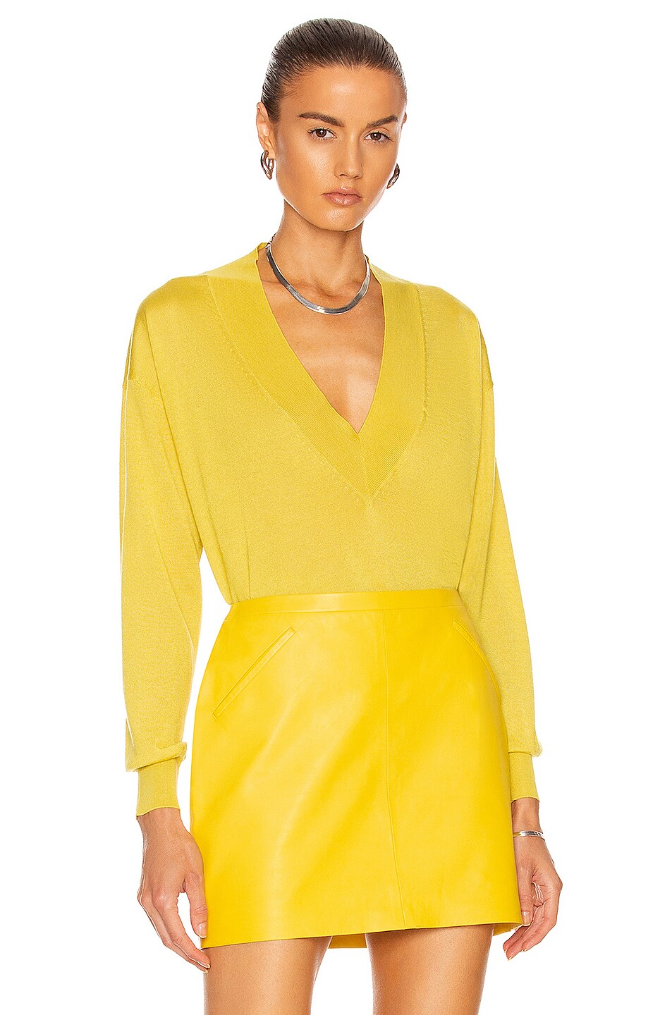 Image 1 of TOM FORD Cashmere V Neck Top in Pear Green