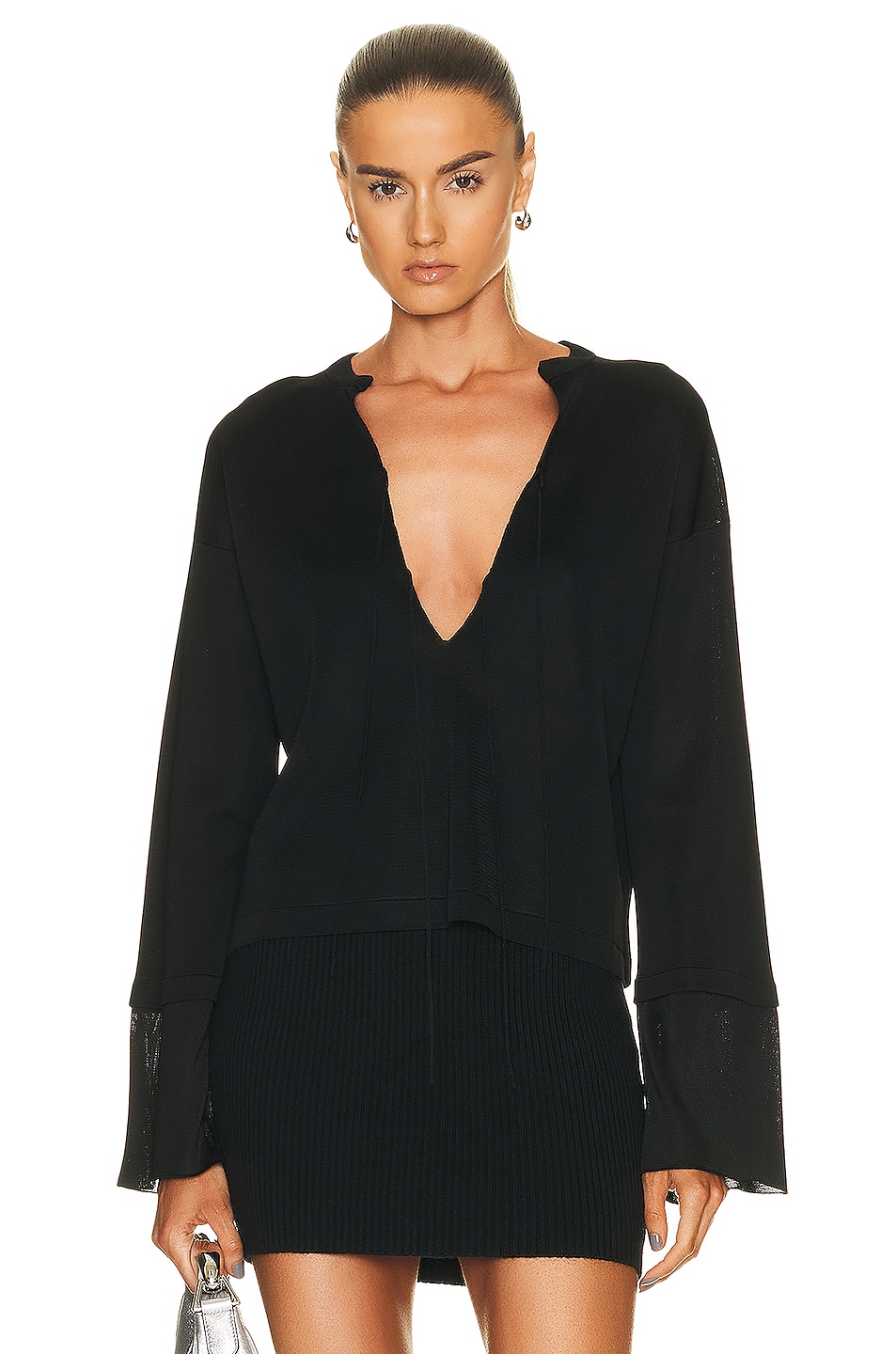 Image 1 of TOM FORD Slinky Lace Up Crop Top in Black