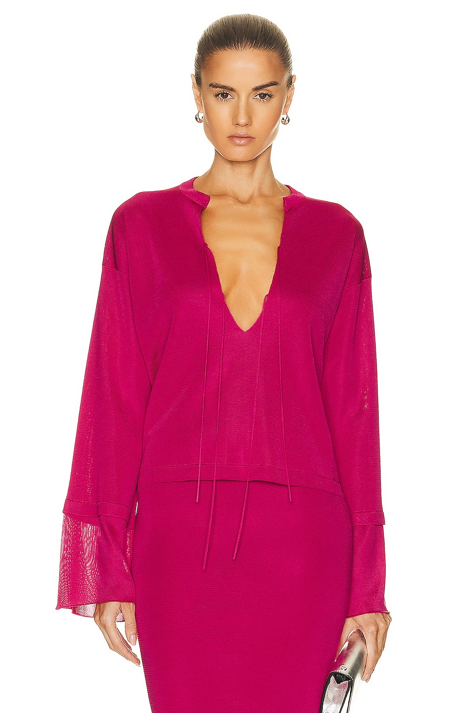 Image 1 of TOM FORD Lace Up Crop Top in Bright Rose