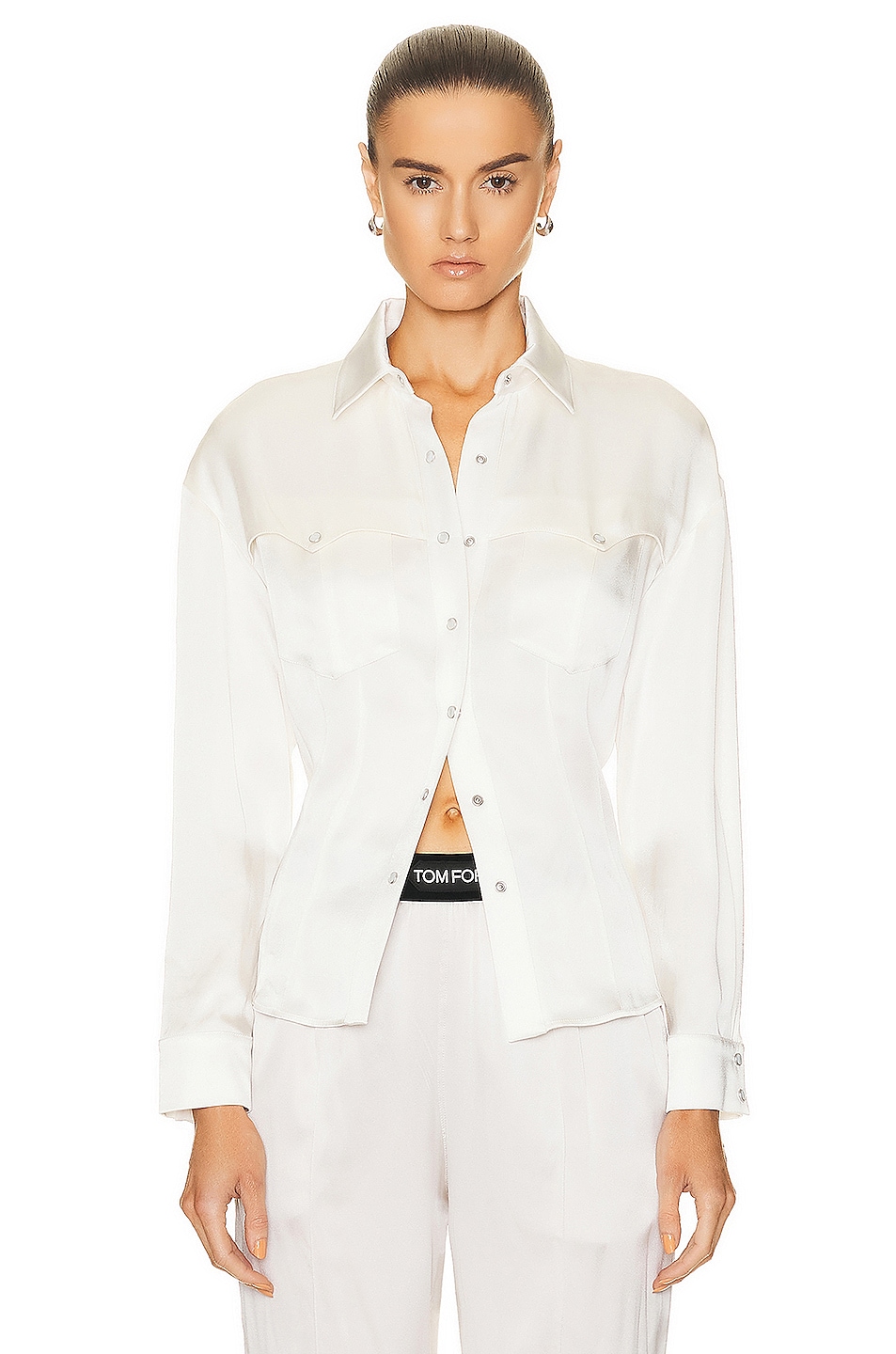 Image 1 of TOM FORD Fluid Double Face Western Shirt in Chalk
