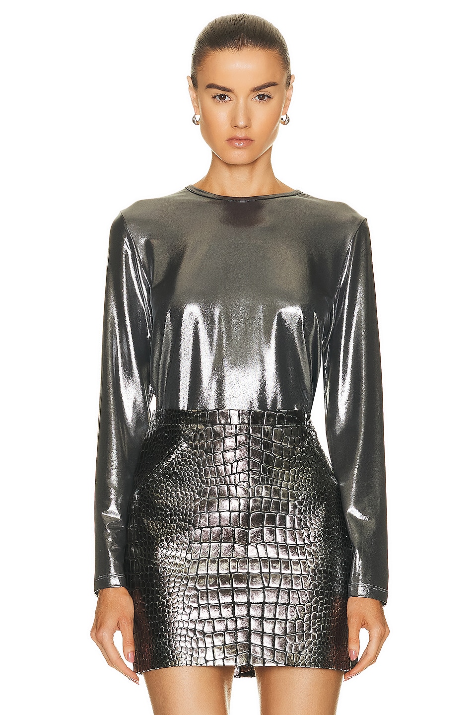 Image 1 of TOM FORD Laminated Long Sleeve Top in Silver
