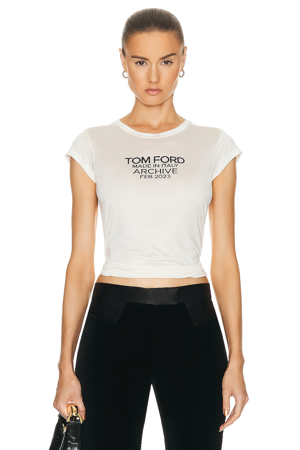 Image 1 of TOM FORD Logo Fitted T-shirt in Chalk & Black