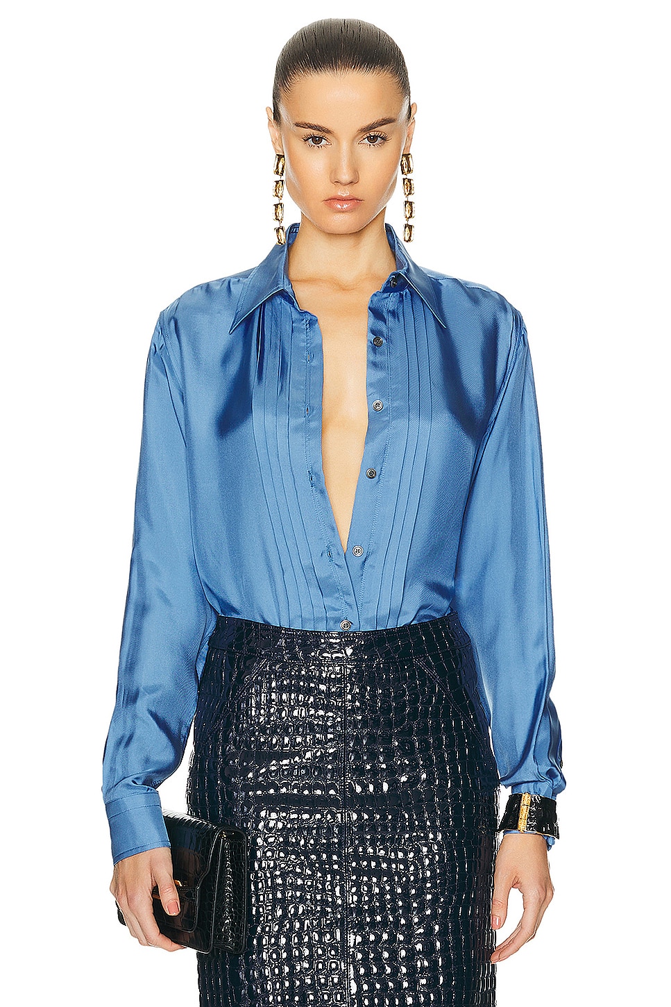 Image 1 of TOM FORD Fluid Shirt in Stone Blue
