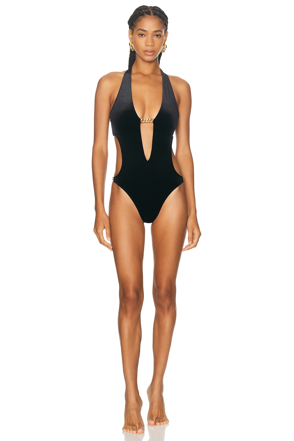 Velour One Piece Swimsuit in Black