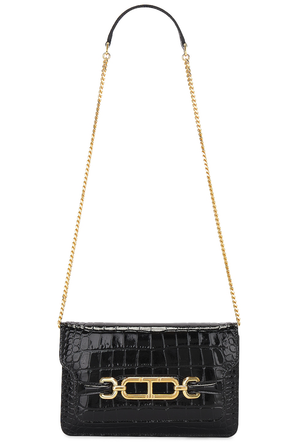 Stamped Croc Whitney Small Shoulder Bag in Black