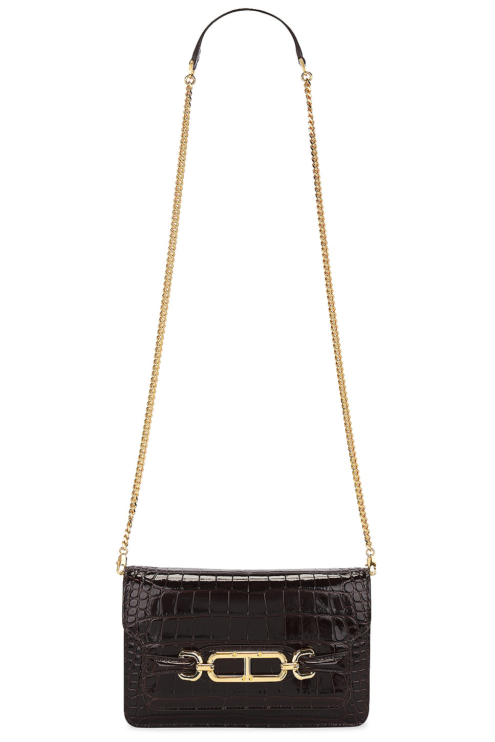 Croco Small Shoulder Bag in Chocolate