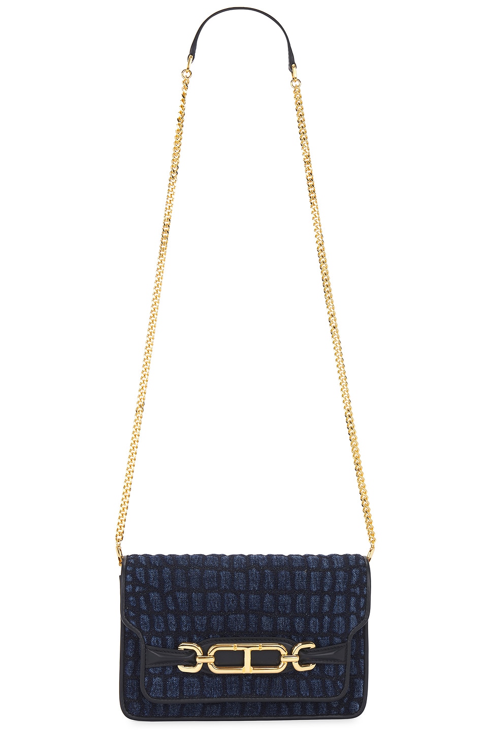 Shop Tom Ford Croc Effect Small Shoulder Bag In Dark Blue