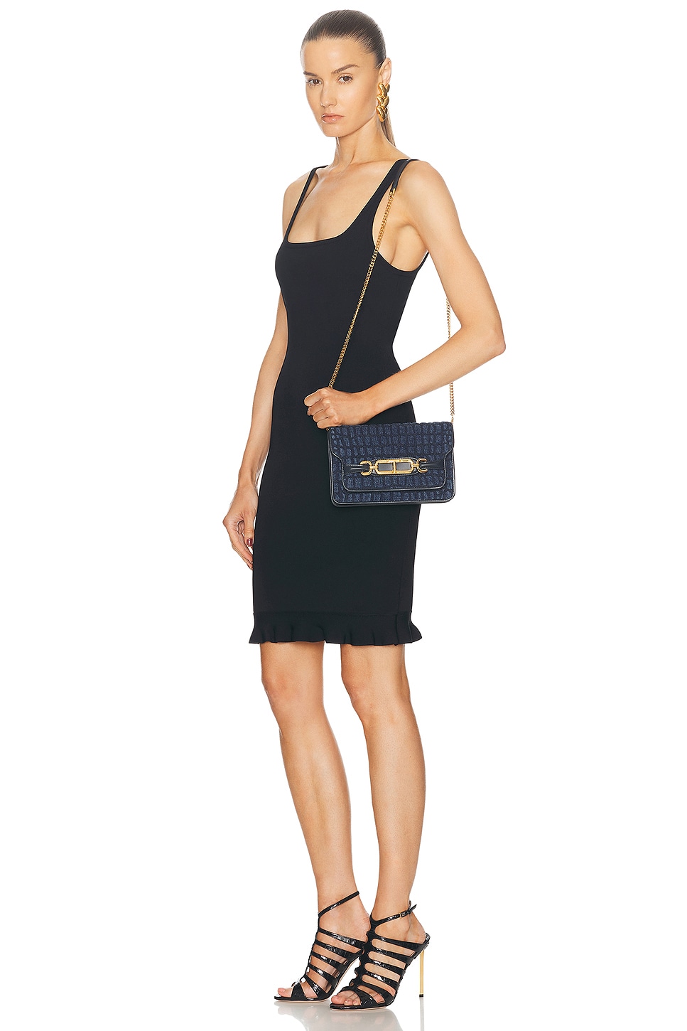 Shop Tom Ford Croc Effect Small Shoulder Bag In Dark Blue