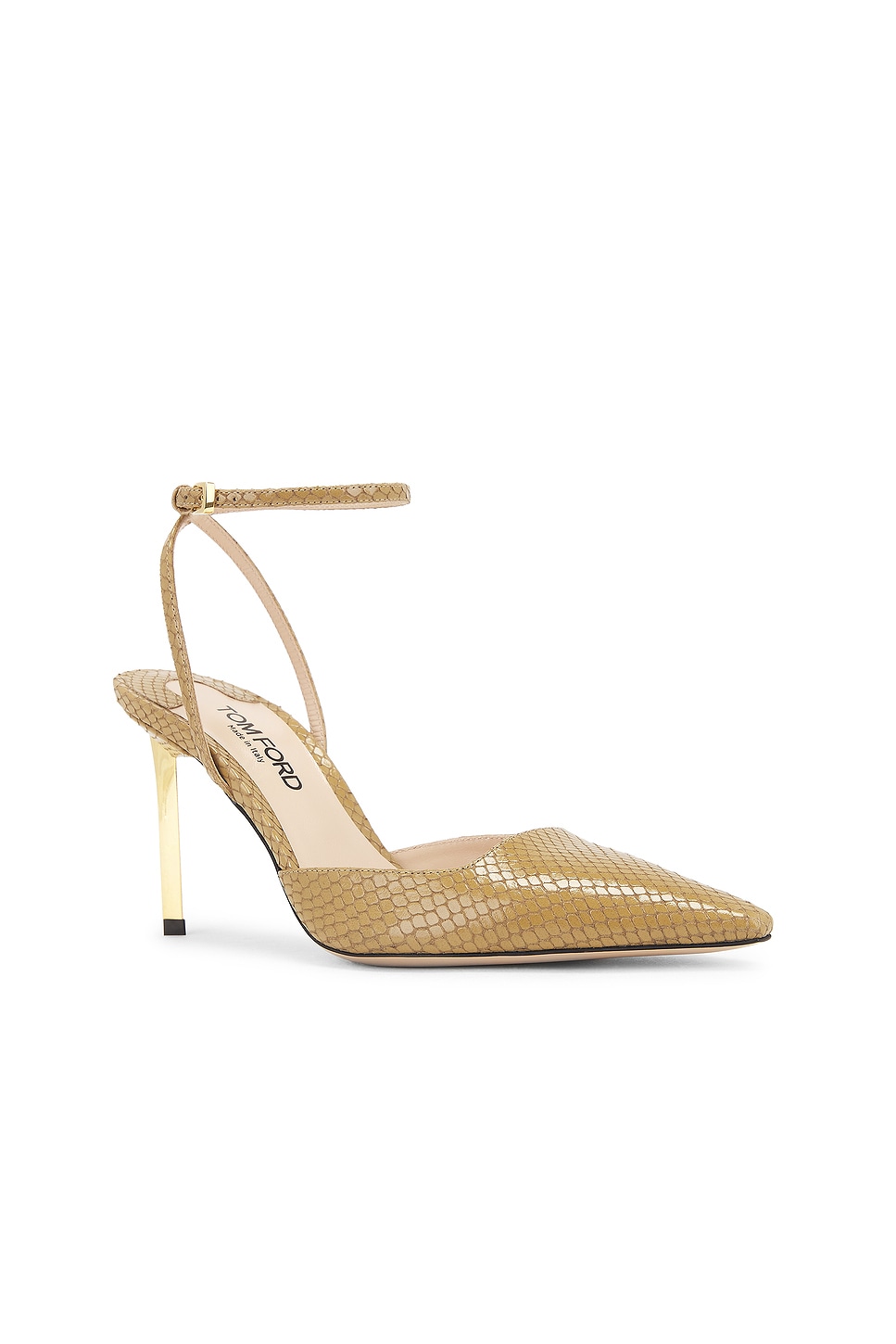 Shop Tom Ford Glossy Stamped Python Slingback 85 Pump In Safari Beige