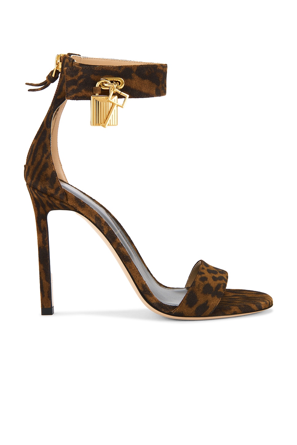 Image 1 of TOM FORD Padlock 105mm Suede Calf Sandal in Brown & Whisky