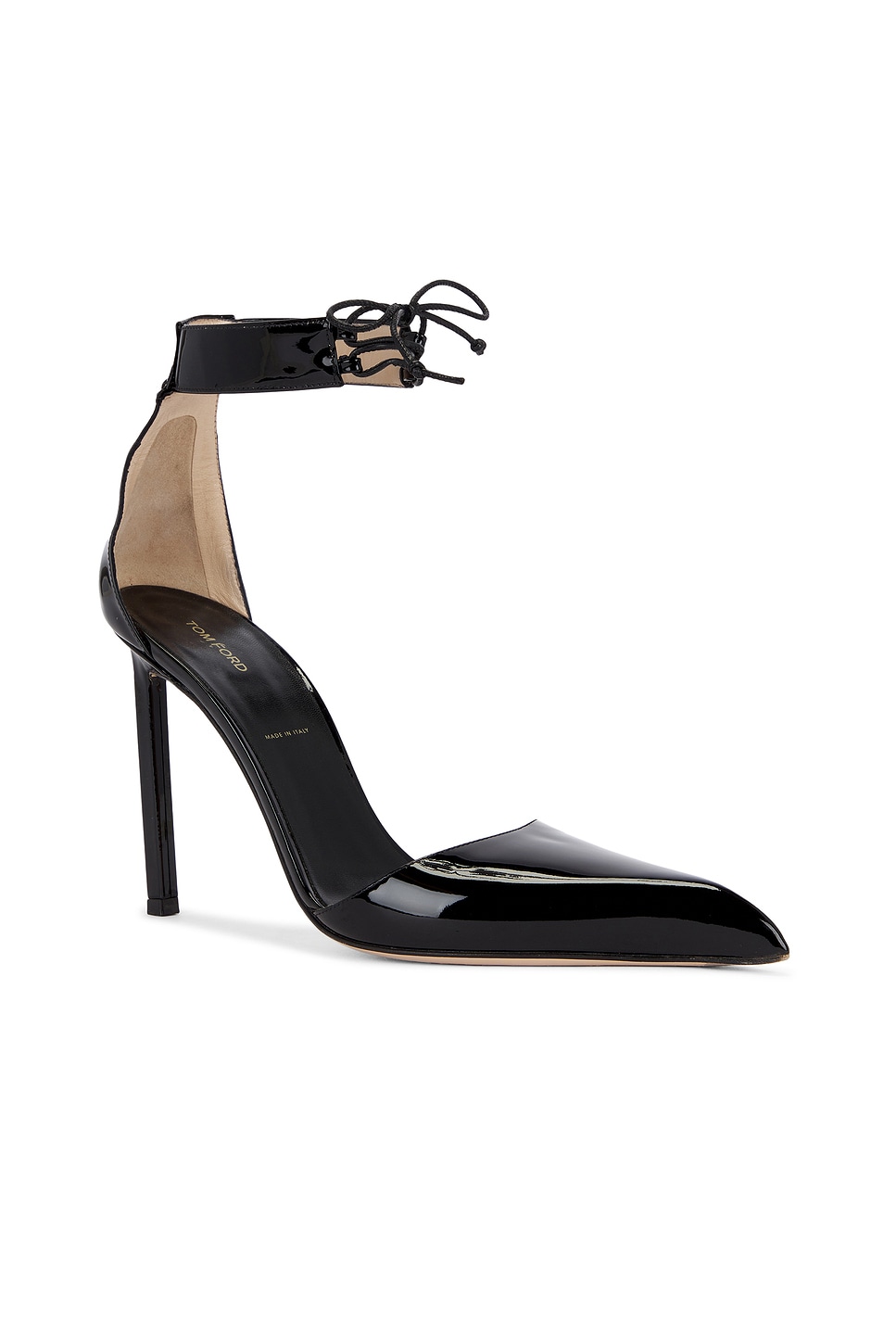 Tom Ford Patent Leather Ankle Strap 105 Pump In Black