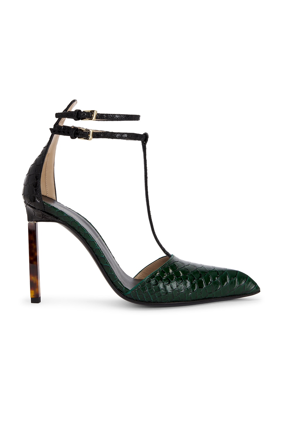 Tom Ford Printed Python T Strap 105 Pump In Green