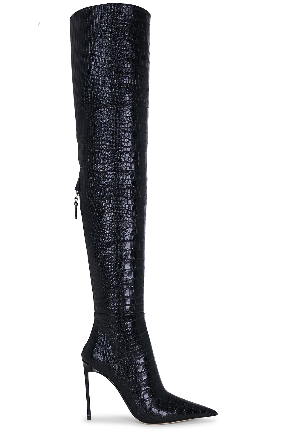 TOM FORD Shiny Stamped Croc Thigh High Boot in Black