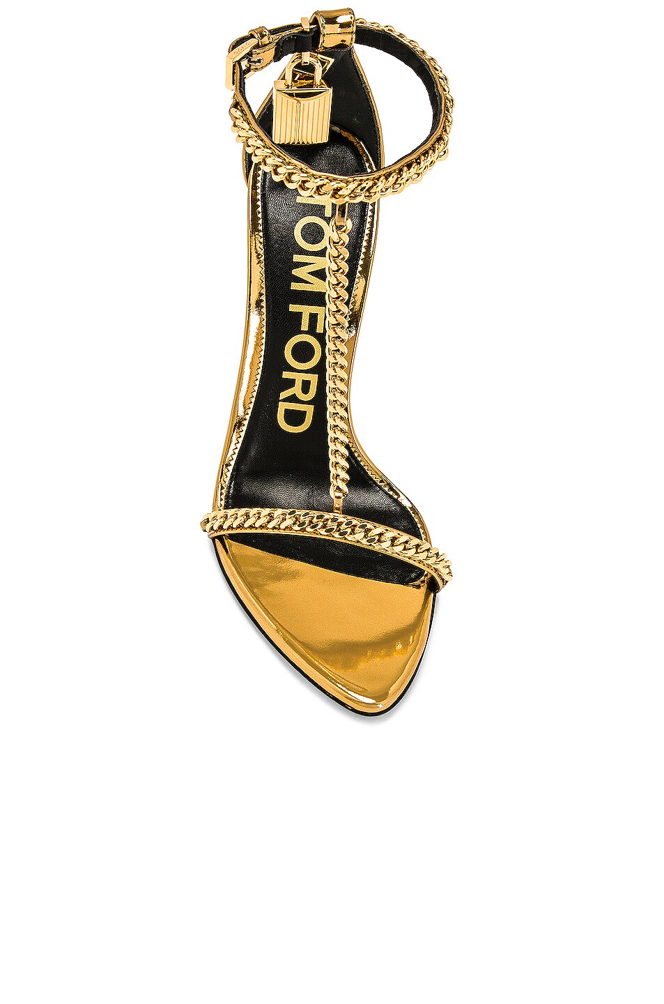 Image 4 of TOM FORD Mirror Padlock Chain Pointy Naked Sandal 105 in Gold