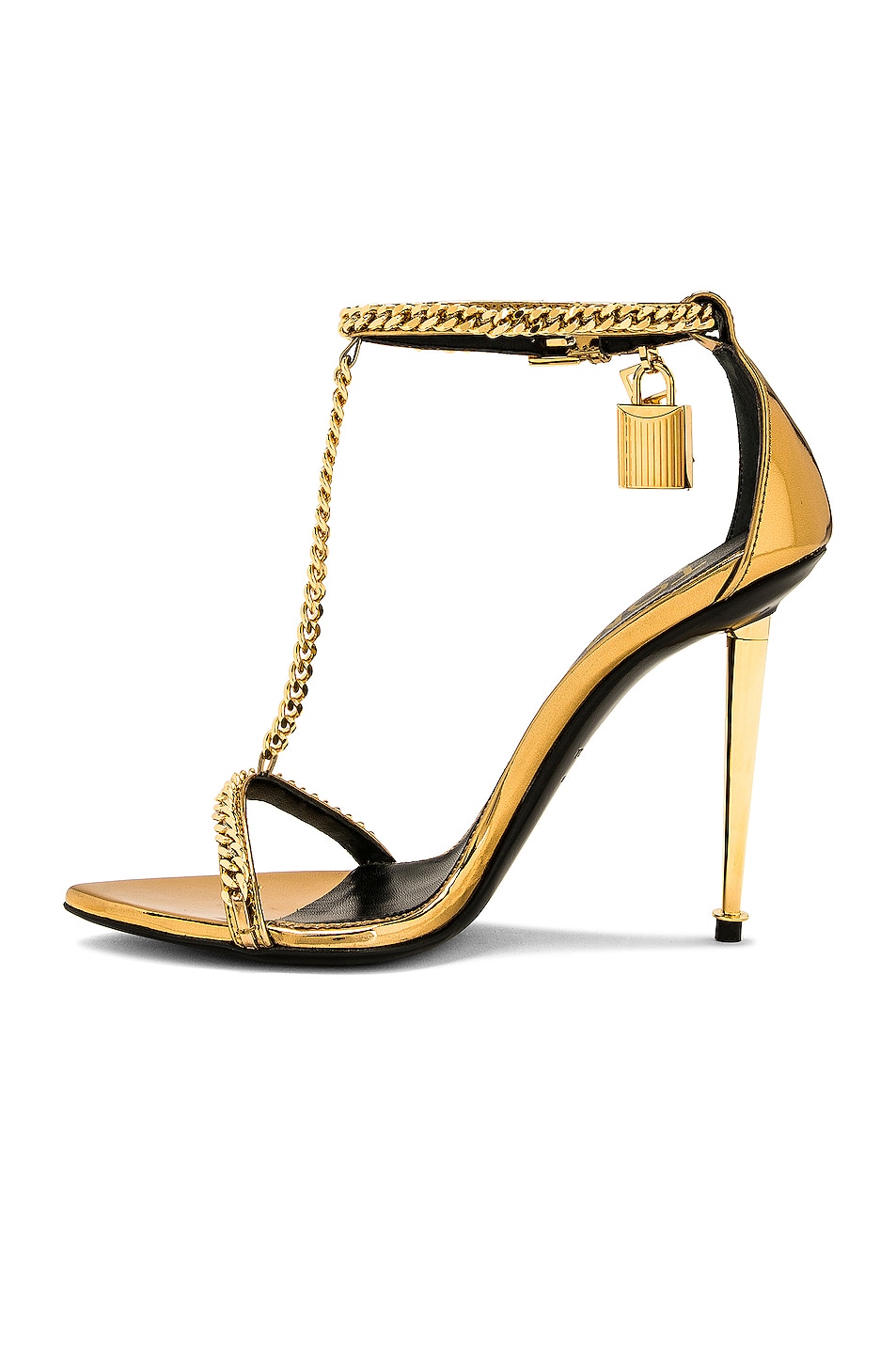 TOM FORD Mirror Padlock Chain Pointy Naked Sandal 105 in Gold | FWRD