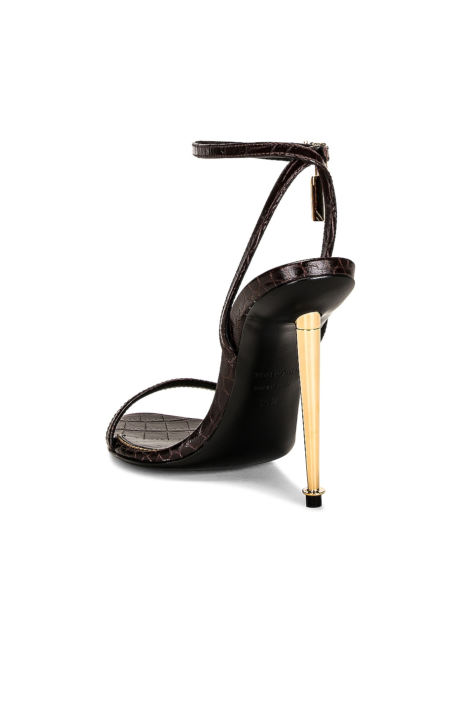 Tom Ford Stamped Croc Padlock Pointy Naked Sandal 105 In Chocolate Fwrd