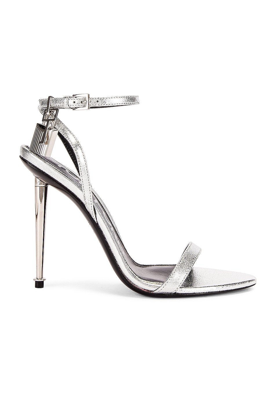 Image 1 of TOM FORD Padlock Pointy Naked Sandal 105 in Silver