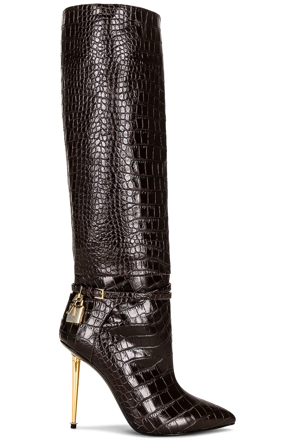Image 1 of TOM FORD Stamped Croc Padlock 105 Boot in Chocolate