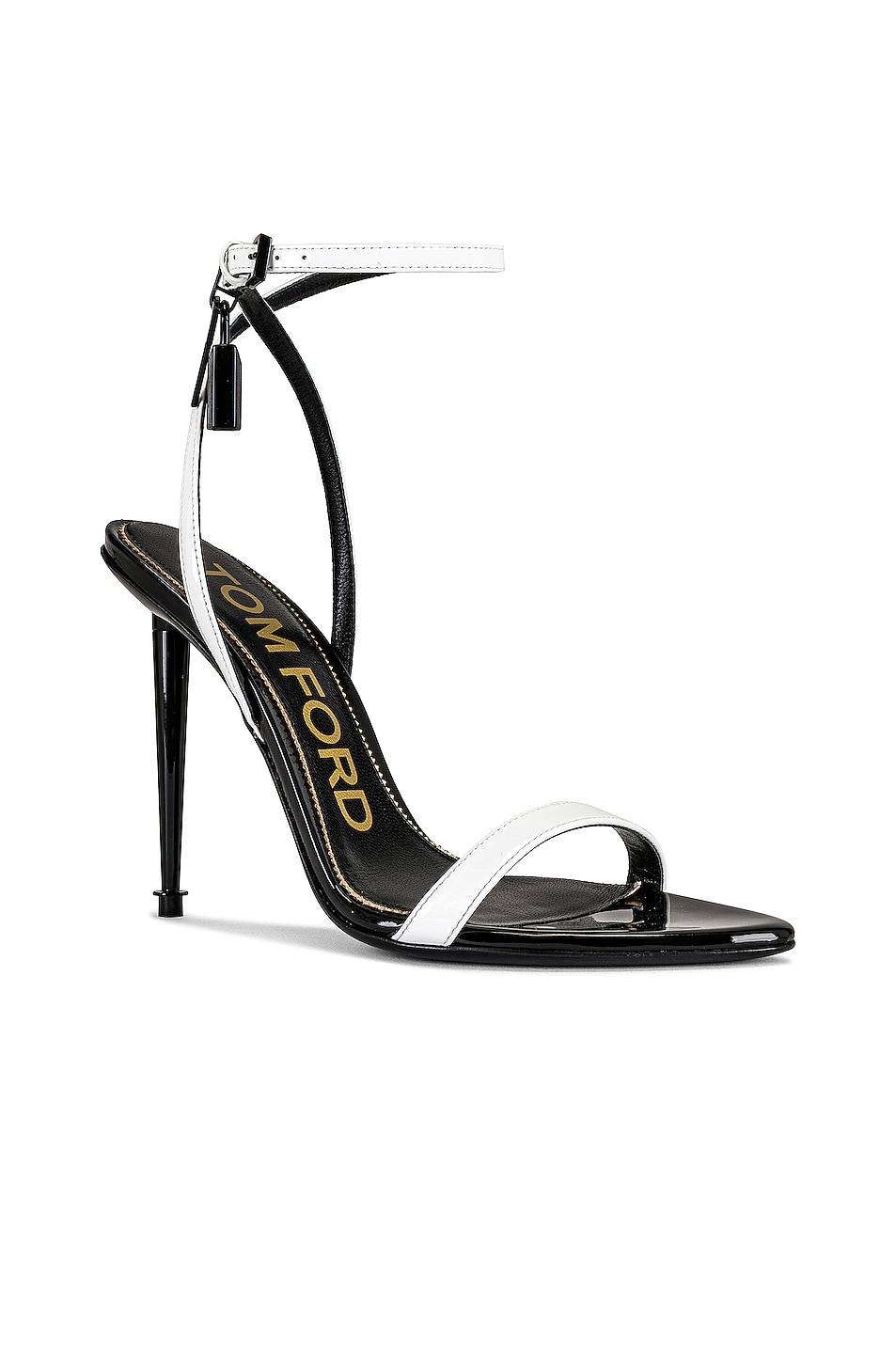 Tom Ford Patent Padlock Pointy Naked 105 Sandal In White And Black Fwrd 