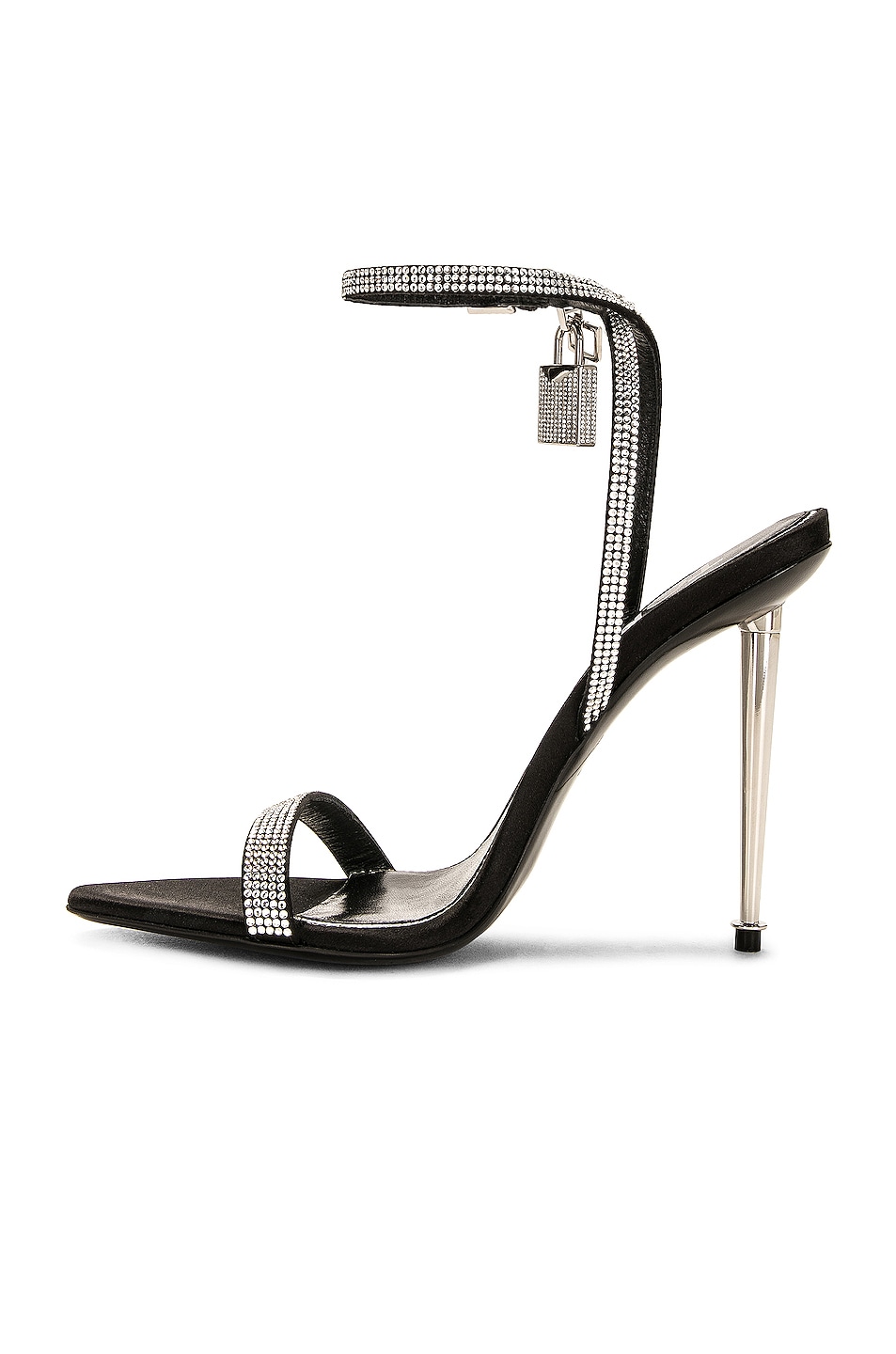 TOM FORD Crystal Stones Padlock Pointy Naked Sandal 105 in Black ...