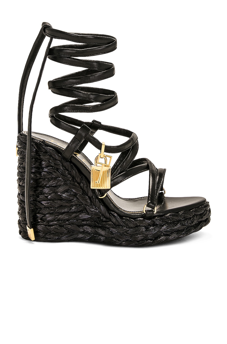 Tom Ford Maxi Rope Ankle Wrap Wedge Sandal In Black Fwrd