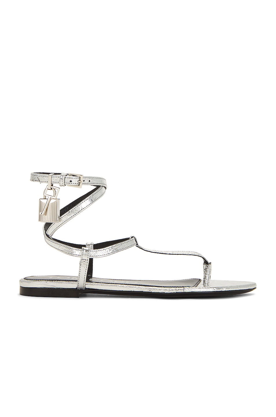 TOM FORD Metallic Stamped Croc Padlock Thong Sandal in Silver | FWRD