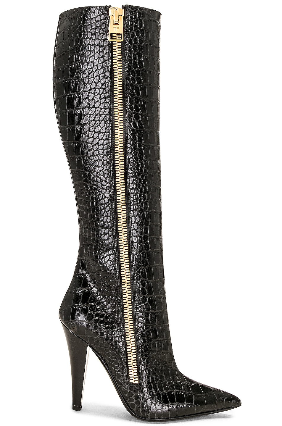 Image 1 of TOM FORD Croc Zip Knee High Boot 105 in Black