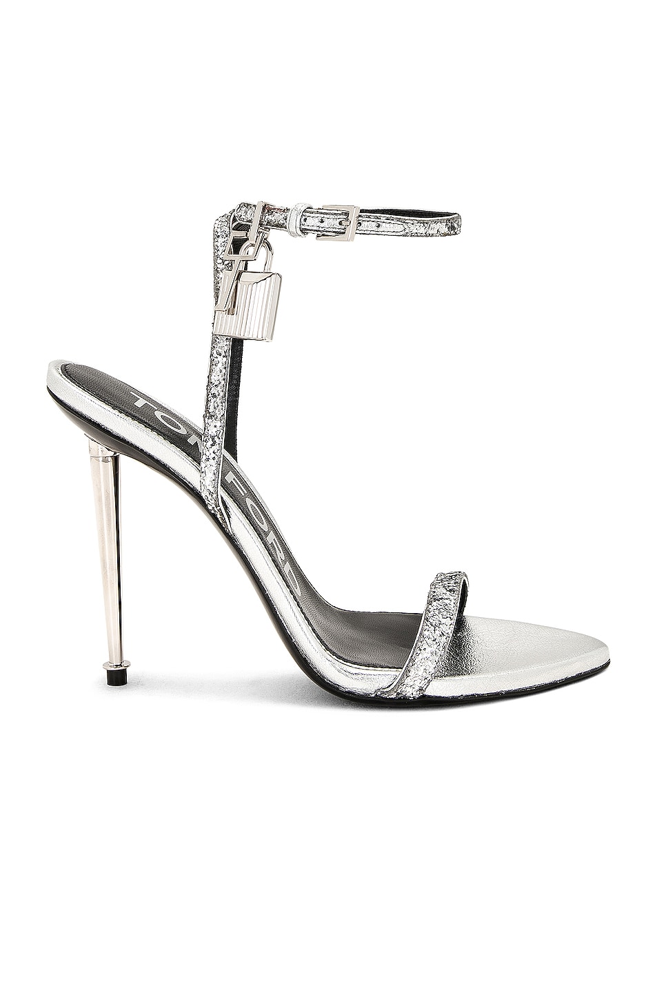 TOM FORD Padlock Pointy Naked 105 Sandal in Silver Glitter | FWRD